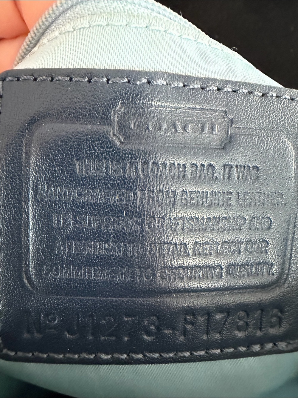 Coach Navy Leather Logo Patch with Light Blue Fabric - Picture 4 of 6